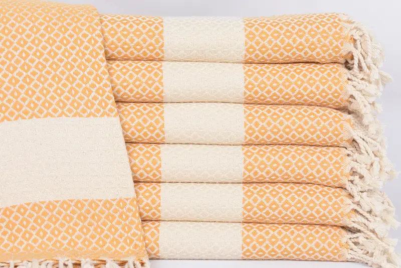 Custom Personalized Mustard Geometric Turkish Beach Towel, 70x40 Inches