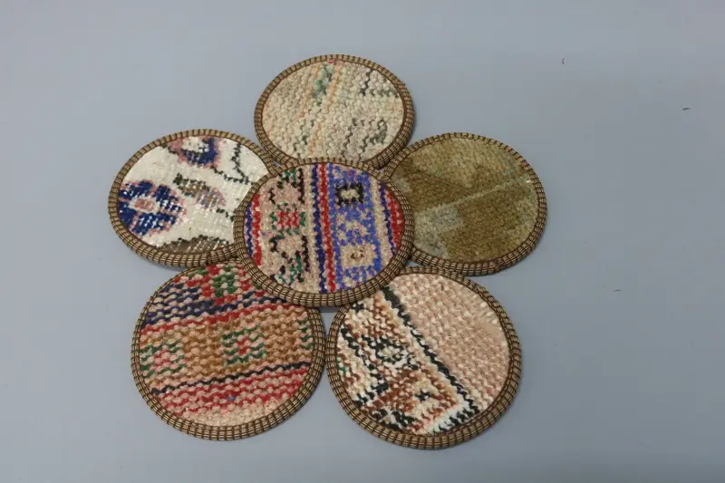 Böhmischer Untersetzer in Blau und Beige, runder böhmischer Untersetzer