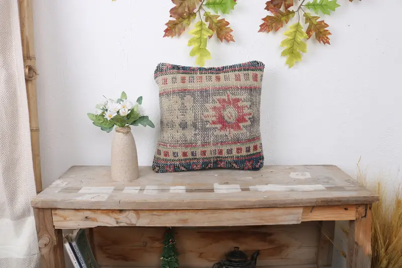 Pillow Sham, 12x12 Green Pillow, Pillow for Couch, Gift Pillow, Garden Cushion Case, Muted Cushion, Kilim Pillow, Wholesale Cushion Cover - 1