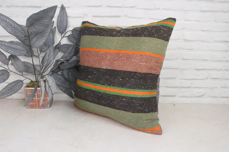 20x20 Brown Cushion Case, Pillow Sham, Boho Pillow Sham Cover, Turkish Pillow, Handmade Rug Seat Pillow, Kilim Pillow, Lounge Throw Cushion - 4