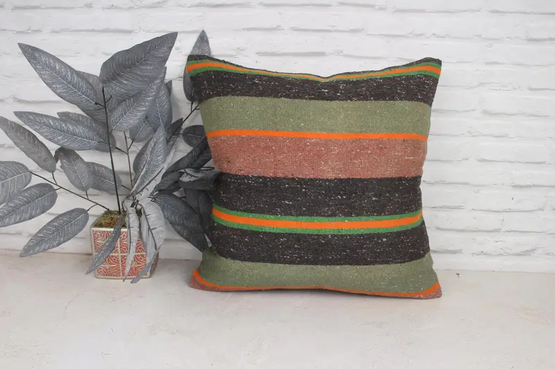 20x20 Brown Cushion Case, Pillow Sham, Boho Pillow Sham Cover, Turkish Pillow, Handmade Rug Seat Pillow, Kilim Pillow, Lounge Throw Cushion - 1