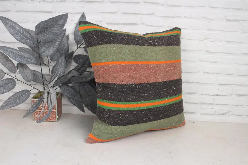 20x20 Brown Cushion Case, Pillow Sham, Boho Pillow Sham Cover, Turkish Pillow, Handmade Rug Seat Pillow, Kilim Pillow, Lounge Throw Cushion - 3