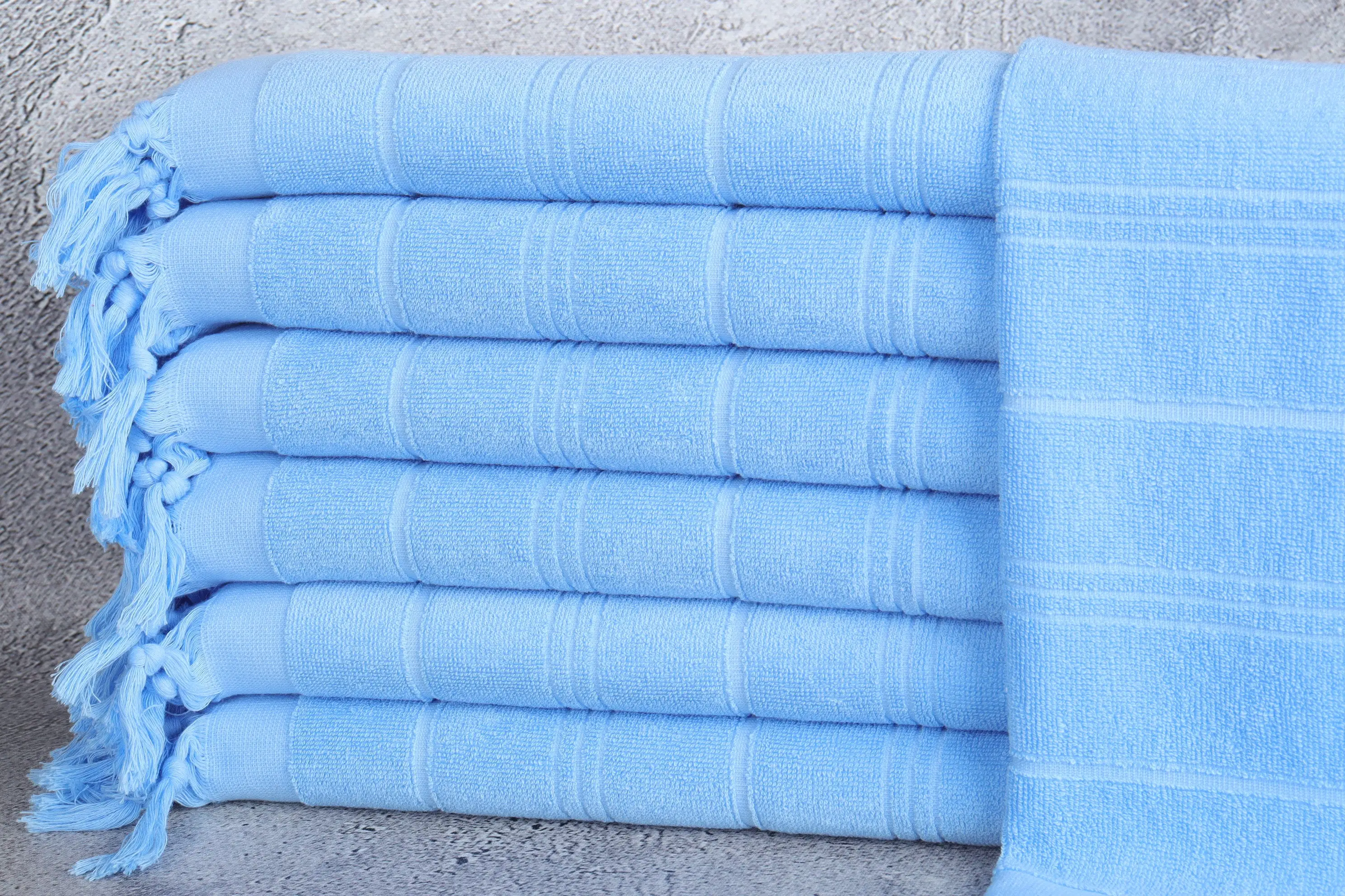 Wedding Dish Towel Handwoven Terry Towel, Baby Blue Stripes, 18x40 Inches - 1