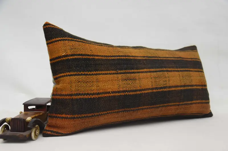 Pillow Cover, Vintage Kilim Throw Pillow, Pillow for Couch, 12x24 Orange Cushion Case, Ottoman Cushion Cover, Throw Kilim Pillow - 2