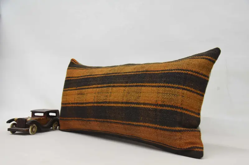 Pillow Cover, Vintage Kilim Throw Pillow, Pillow for Couch, 12x24 Orange Cushion Case, Ottoman Cushion Cover, Throw Kilim Pillow - 3