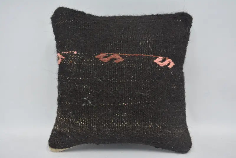 Pillow, Ottoman Pillow, Gift Pillow, Kilim Pillow, Pillow for Couch, 12x12 Black Pillow Sham, Nomadic Cushion Case, Neutral Pillow Cover - 1