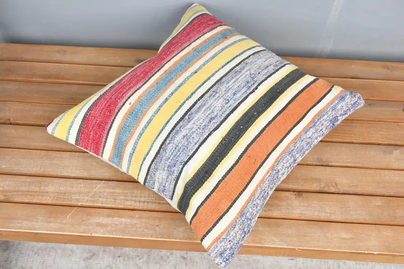 Pillow Case, Ethnical Kilim Rug Pillow, Boho Throw Pillow Cover, 18x18 Yellow Cushion Cover, Gift Pillow, Boho Pillow, Shabby Chic Cushion Cover - 2