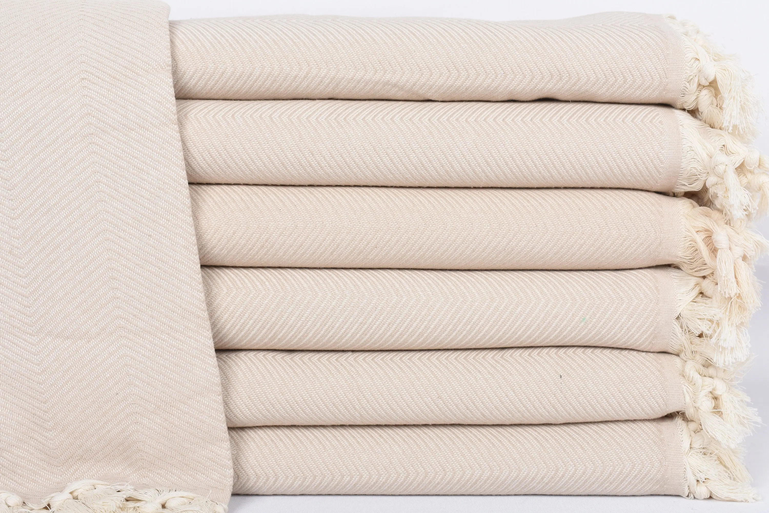 Beige Zig Zag Throw Organic Cotton Blanket, 83x67 Inches - 1