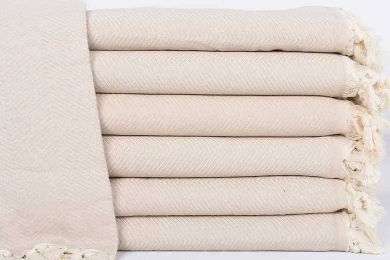 Beige Zig Zag Throw Organic Cotton Blanket, 83x67 Inches