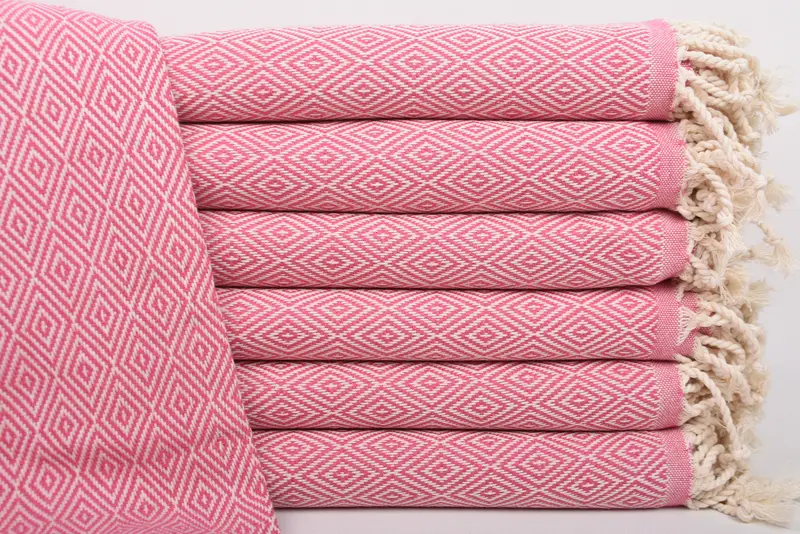 Turkish Towel Beach Diamond Fuchsia Cotton Towel, 40x71 Inches
