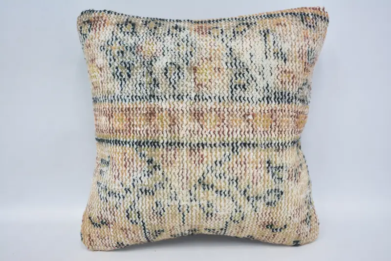 Turkish Bench Cushion Case, Turkish Pillow, 14x14 Beige Cushion Cover, Sofa Cushion Cover, Antique Pillows, Boho Pillow, Pillow Cover - 1