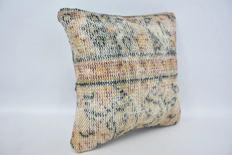 Turkish Bench Cushion Case, Turkish Pillow, 14x14 Beige Cushion Cover, Sofa Cushion Cover, Antique Pillows, Boho Pillow, Pillow Cover - 3