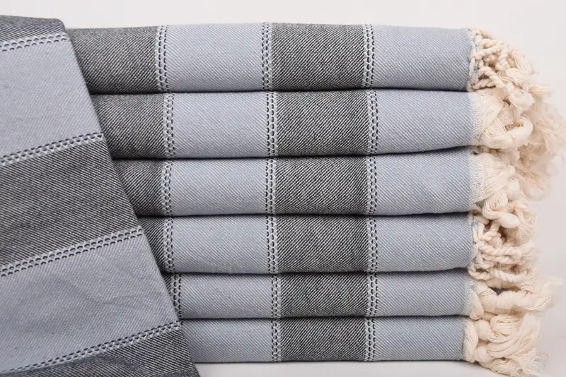 Handmade Monogrammed Beach Towel, Blue Stripes, Organic Cotton, 67x36 Inches