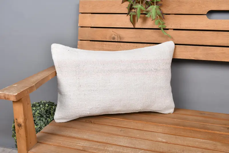 Ethnic Pillow Cover Cushion Cover, Kilim Cushion Sham, Handmade Kilim Cushion, Pillow Case, 12x20 Beige Pillow Cover, Boho Pillow Sham Cover - 1