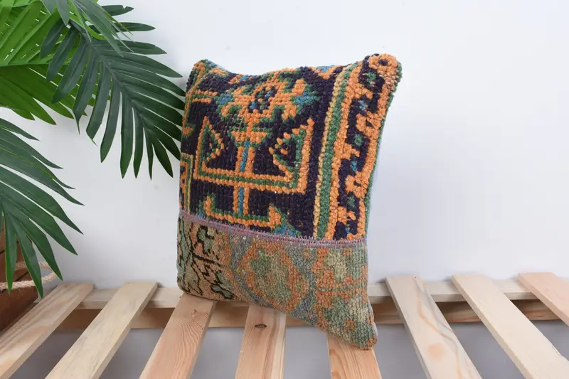 Kilim Pillow, Turkish Pillow, Muted Pillow Cover, 12x12 Blue Cushion Cover, Sofa Bolster Pillow Sham, Vintage Pillow, Cushion Cover - 5