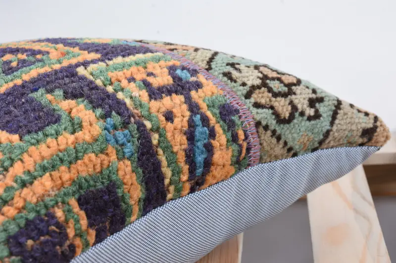 Kilim Pillow, Turkish Pillow, Muted Pillow Cover, 12x12 Blue Cushion Cover, Sofa Bolster Pillow Sham, Vintage Pillow, Cushion Cover - 7