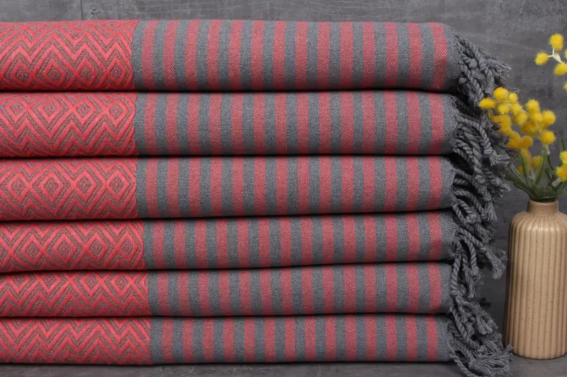 Custom Beach Towel Turkish Cotton Vermilion Diamond, 40x71 Inches