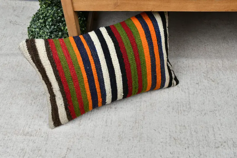 Cushion, Bohemian Cushion Pillow Cover, 16x24 Green Cushion Cover, Throw Kilim Pillow, Pillow for Sofa, Colorful Cushion, Boho Pillow - 7