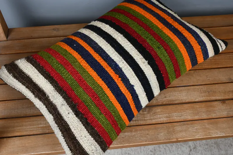 Cushion, Bohemian Cushion Pillow Cover, 16x24 Green Cushion Cover, Throw Kilim Pillow, Pillow for Sofa, Colorful Cushion, Boho Pillow - 2