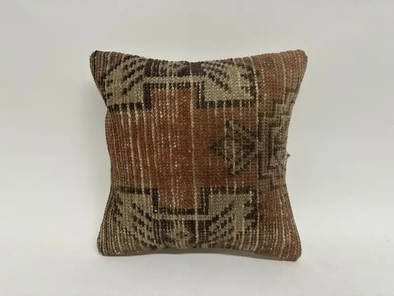 Kilim Pillow, Outdoor Pillow Cover, 12x12 Brown Pillow Sham, Antique Pillows, Turkish Kilim Pillow, Pillow Case, Meditation Cushion - 1