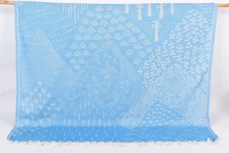 Personalized Beach Towel Turquoise Mountain Design Organic Cotton, 67x40 Inches