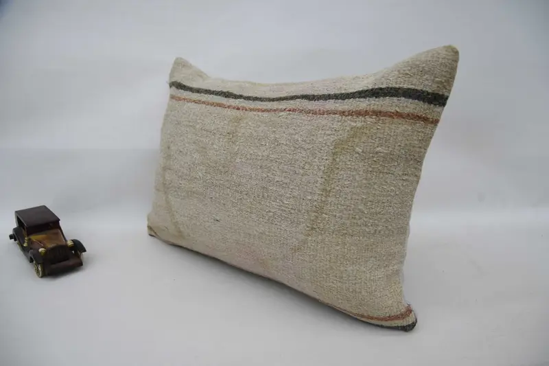 Vintage Pillow, Armchair Pillow Cover, Boho Pillow, Pillow Sham, Wholesale Pillow Case, Ethnical Kilim Rug Pillow, 16x24 Beige Cushion Case - 5