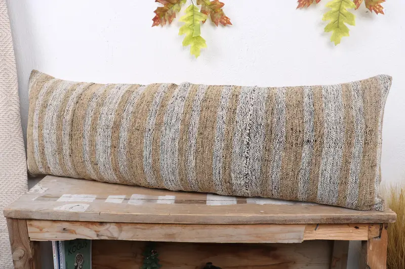 Handmade Throw Cushion Case, Cushion Case, Antique Pillows, Vintage Kilim Throw Pillow, 12x36 Beige Cushion Case, Gift Pillow - 4