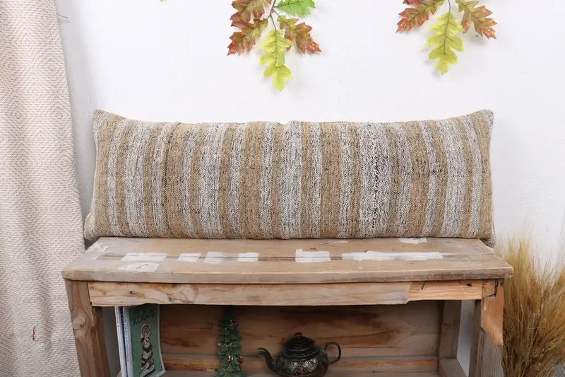 Handmade Throw Cushion Case, Cushion Case, Antique Pillows, Vintage Kilim Throw Pillow, 12x36 Beige Cushion Case, Gift Pillow - 1