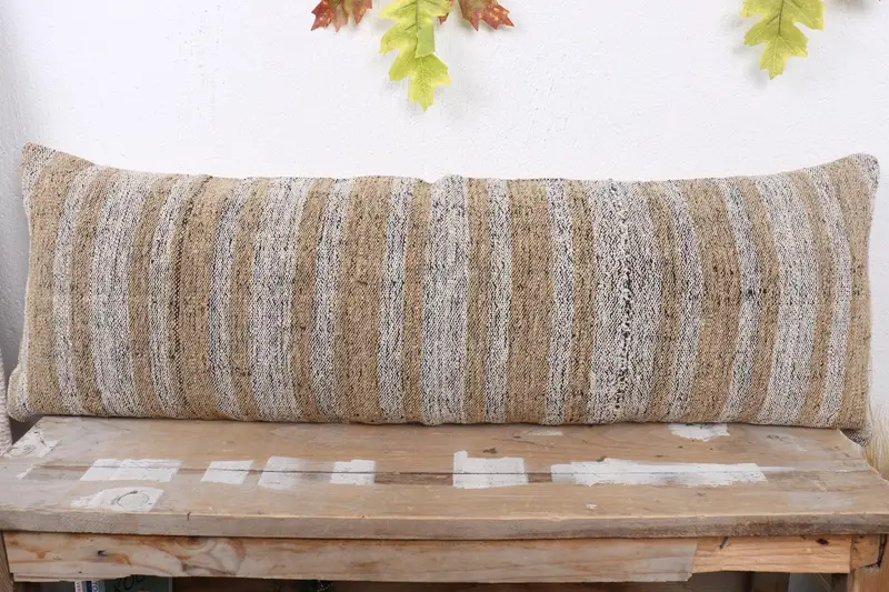 Handmade Throw Cushion Case, Cushion Case, Antique Pillows, Vintage Kilim Throw Pillow, 12x36 Beige Cushion Case, Gift Pillow - 2