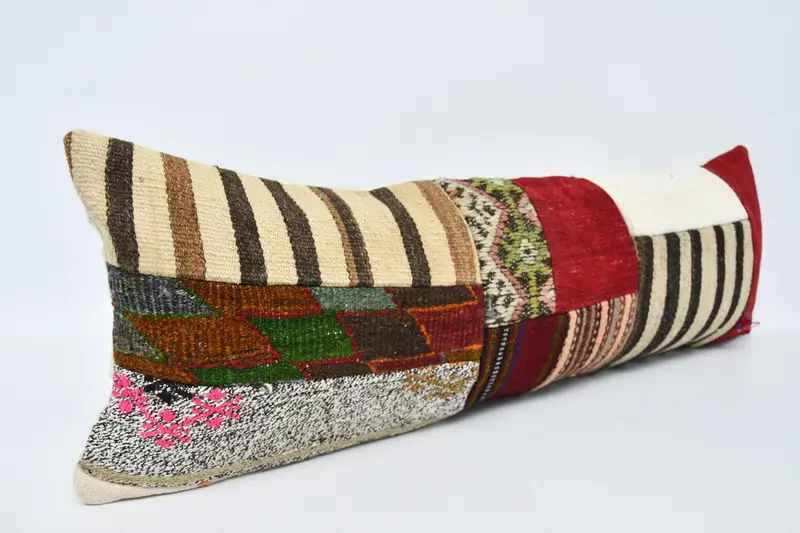 Pillow, Boho Chic Cushion Case, Vintage Kilim Throw Pillow, Kilim Pillow Cover, Antique Pillows, 12x36 Red Pillow Sham - 3