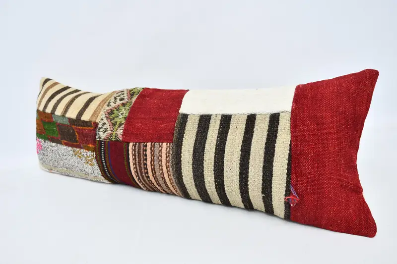 Pillow, Boho Chic Cushion Case, Vintage Kilim Throw Pillow, Kilim Pillow Cover, Antique Pillows, 12x36 Red Pillow Sham - 4