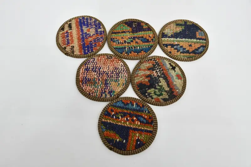 Bohemian Blue and Orange Round Coasters, Stylish Bohemian Coasters