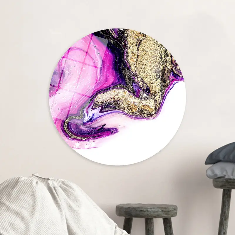 エレガントなパープル & ゴールドの大理石プリント キャンバス - モダン ラグジュアリー