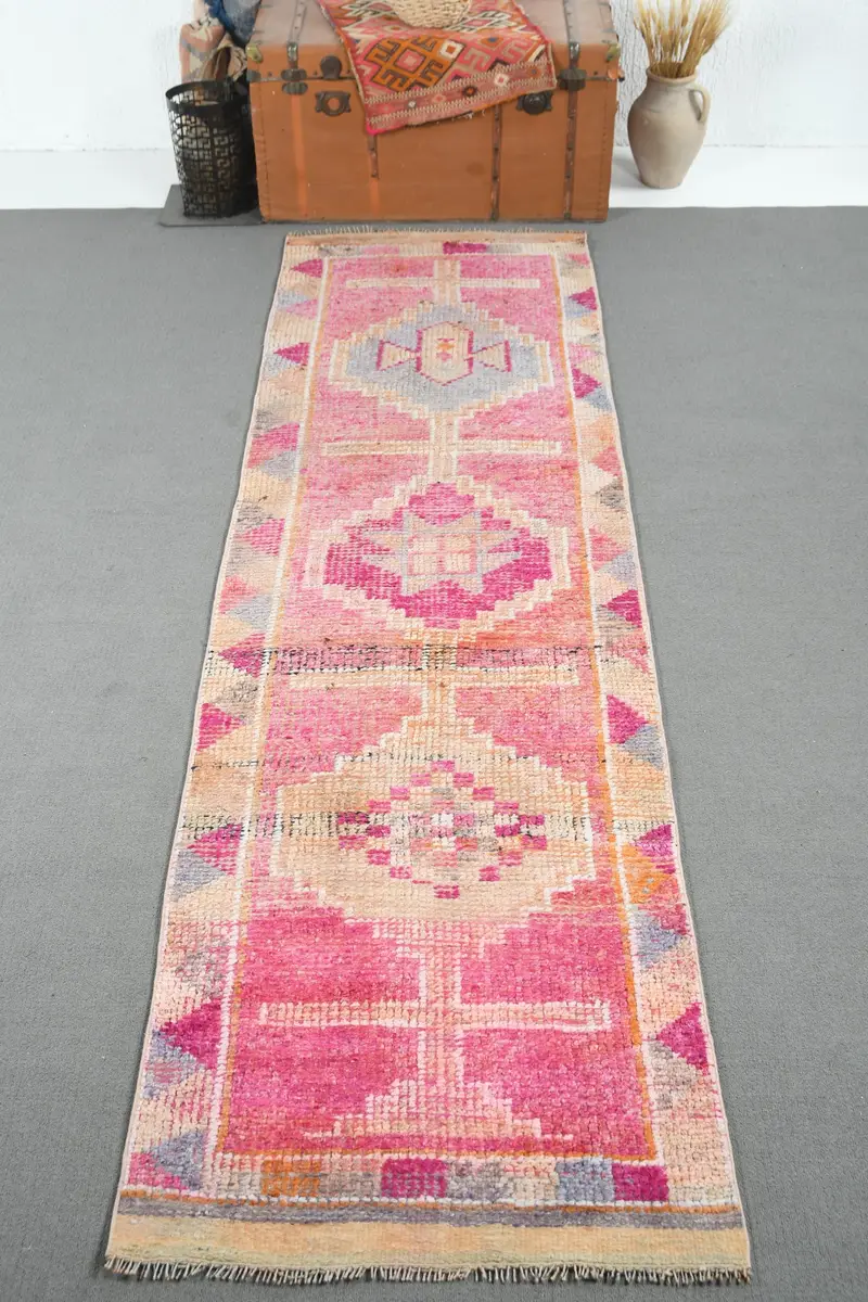 2.8x10.1 ft Türk Yolluk Halısı, Vintage Pembe Oryantal Halı - 1