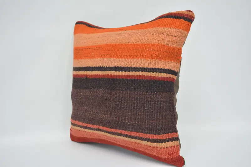 Vintage Throw Cushion Cover, Bright Cushion Cover, Ethnical Kilim Rug Pillow, Cushion, 14x14 Brown Pillow, Turkish Pillow, Kilim Cushion Sham - 4