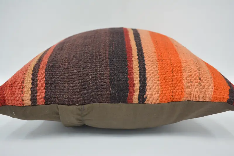 Vintage Throw Cushion Cover, Bright Cushion Cover, Ethnical Kilim Rug Pillow, Cushion, 14x14 Brown Pillow, Turkish Pillow, Kilim Cushion Sham - 5