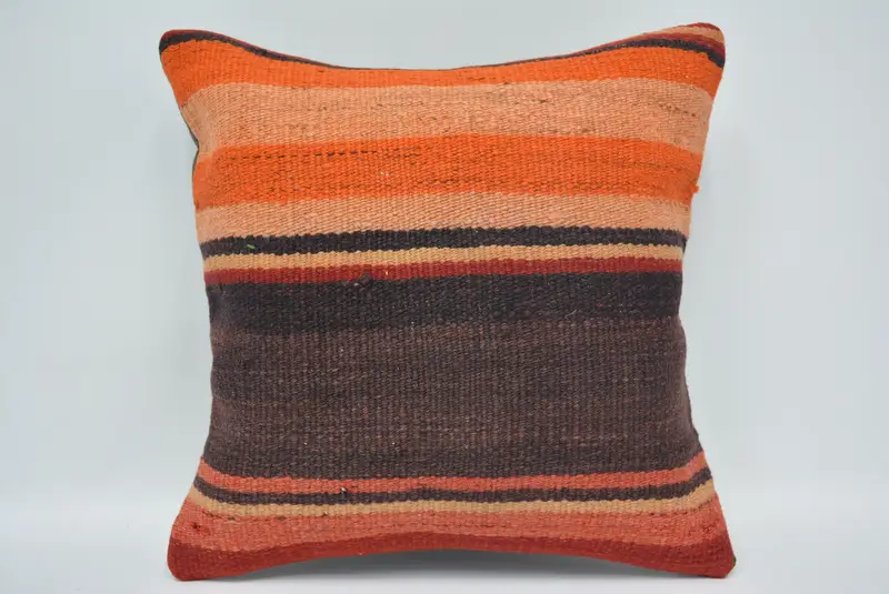 Vintage Throw Cushion Cover, Bright Cushion Cover, Ethnical Kilim Rug Pillow, Cushion, 14x14 Brown Pillow, Turkish Pillow, Kilim Cushion Sham - 1