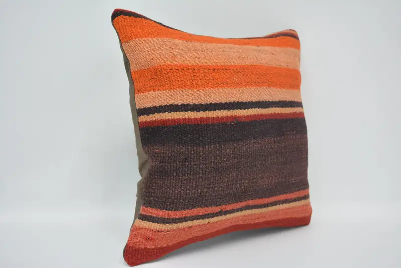 Vintage Throw Cushion Cover, Bright Cushion Cover, Ethnical Kilim Rug Pillow, Cushion, 14x14 Brown Pillow, Turkish Pillow, Kilim Cushion Sham - 3