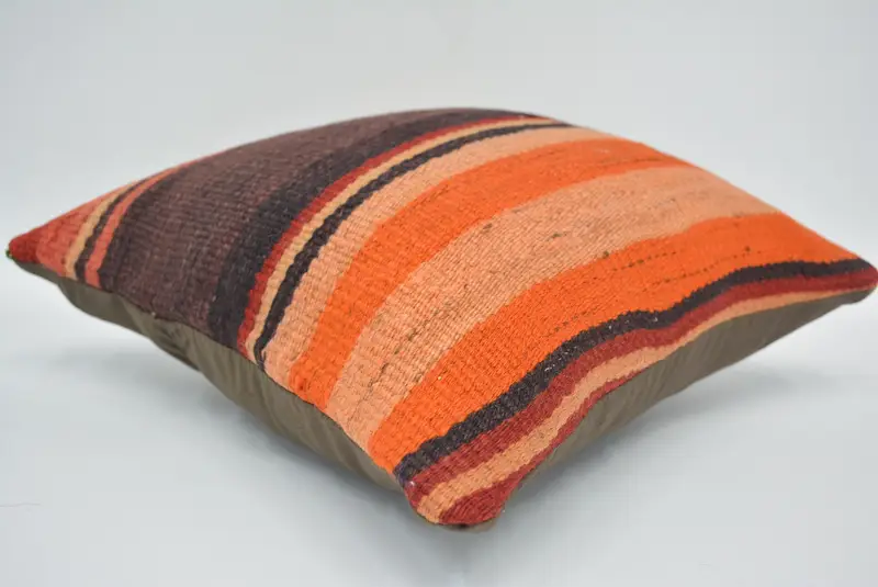 Vintage Throw Cushion Cover, Bright Cushion Cover, Ethnical Kilim Rug Pillow, Cushion, 14x14 Brown Pillow, Turkish Pillow, Kilim Cushion Sham - 6
