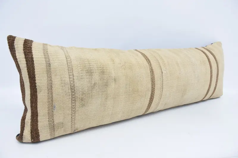 Pillow Sham, Vintage Kilim Throw Pillow, Kilim Pillow, 16x48 Beige Pillow, Floor Cushion Cover, Kilim Cushion Sham, Turkish Corner Pillow Sham - 3