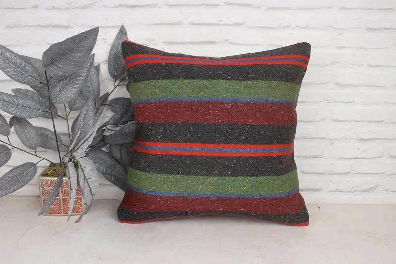 Muted Pillow Sham, Pillow Case, Kilim Pillow, Home Decor Pillow, 20x20 Green Pillow, Aztec Pillow, Interior Designer Pillow, Custom Pillow Sham - 1