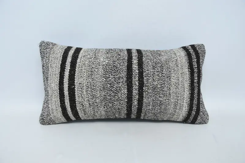 Turkish Pillow, Vintage Kilim Throw Pillow, Art Deco Pillow, Cushion Case, Boho Pillow Sham Cover, 12x24 Brown Cushion Cover - 1
