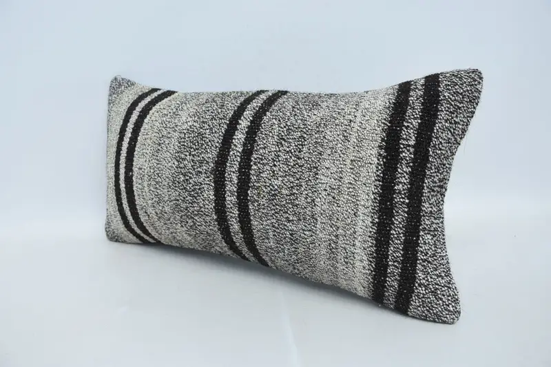 Turkish Pillow, Vintage Kilim Throw Pillow, Art Deco Pillow, Cushion Case, Boho Pillow Sham Cover, 12x24 Brown Cushion Cover - 4