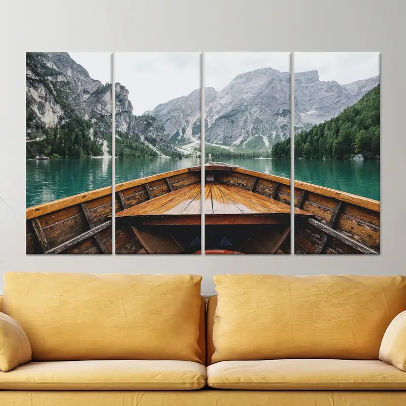 エレガントな川の山の自然の風景農家のキャンバスプリント