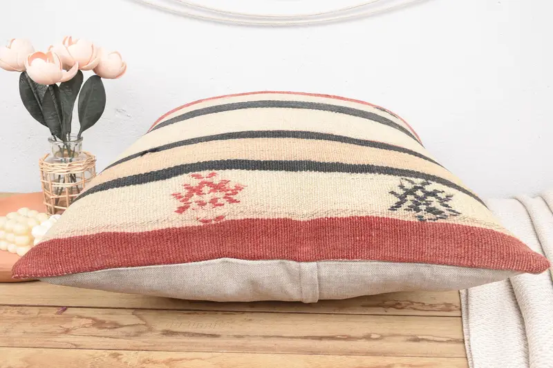 24x24 Beige Cushion Case, Cushion Cover, Interior Designer Pillow, Natural Pillow Sham, Pillow for Couch, Kilim Cushion Sham, Aesthetic Pillow - 5