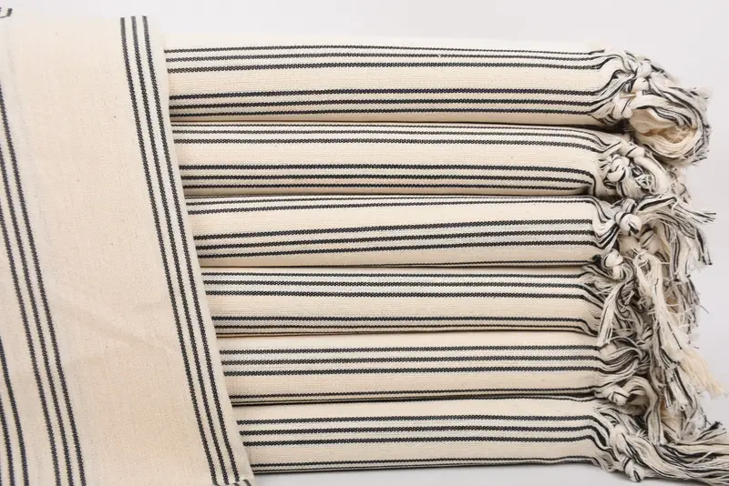 Personalized Organic Cotton Bath Towel Black Stripes, 40x71 Inches