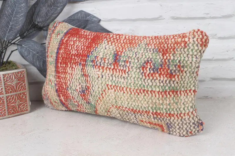Vintage Pillow, Chair Cushion Case, Turkish Kilim Pillow, 8x16 Red Cushion, Gift Pillow, Anatolian Pillow Cover, Cushion Case, Bolster Cushion - 3