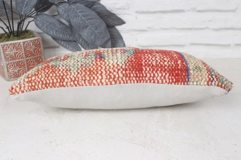 Vintage Pillow, Chair Cushion Case, Turkish Kilim Pillow, 8x16 Red Cushion, Gift Pillow, Anatolian Pillow Cover, Cushion Case, Bolster Cushion - 5