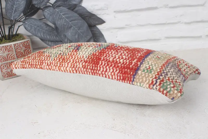 Vintage Pillow, Chair Cushion Case, Turkish Kilim Pillow, 8x16 Red Cushion, Gift Pillow, Anatolian Pillow Cover, Cushion Case, Bolster Cushion - 6