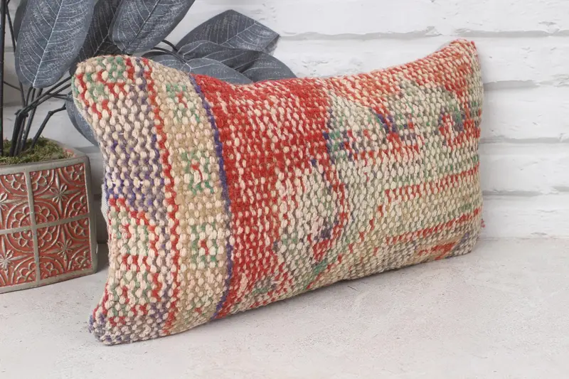 Vintage Pillow, Chair Cushion Case, Turkish Kilim Pillow, 8x16 Red Cushion, Gift Pillow, Anatolian Pillow Cover, Cushion Case, Bolster Cushion - 4